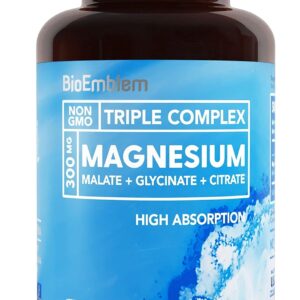 BioEmblem Triple Magnesium Complex 300mg of Magnesium Glycinate, Malate, & Citrate for Muscles, Nerves, & Energy